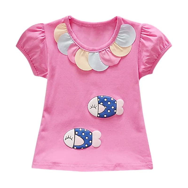 Summer Toddler Girl Cartoon Print Pattern Short Sleeve T-shirt Tops – Cotton Casual Outfits – New Regular O-neck