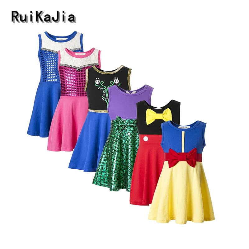 Girls Clothing Snow White Princess Dress Clothing Kids Clothes,belle Moana Minnie Mickey Dress Birthday Dresses Mermaid Costume