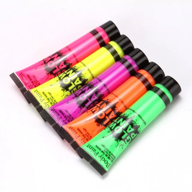 5 Pcs Body Art Paint Neon Fluorescent Party Festival Halloween Cosplay Makeup Kids Face Paint UV Glow Painting