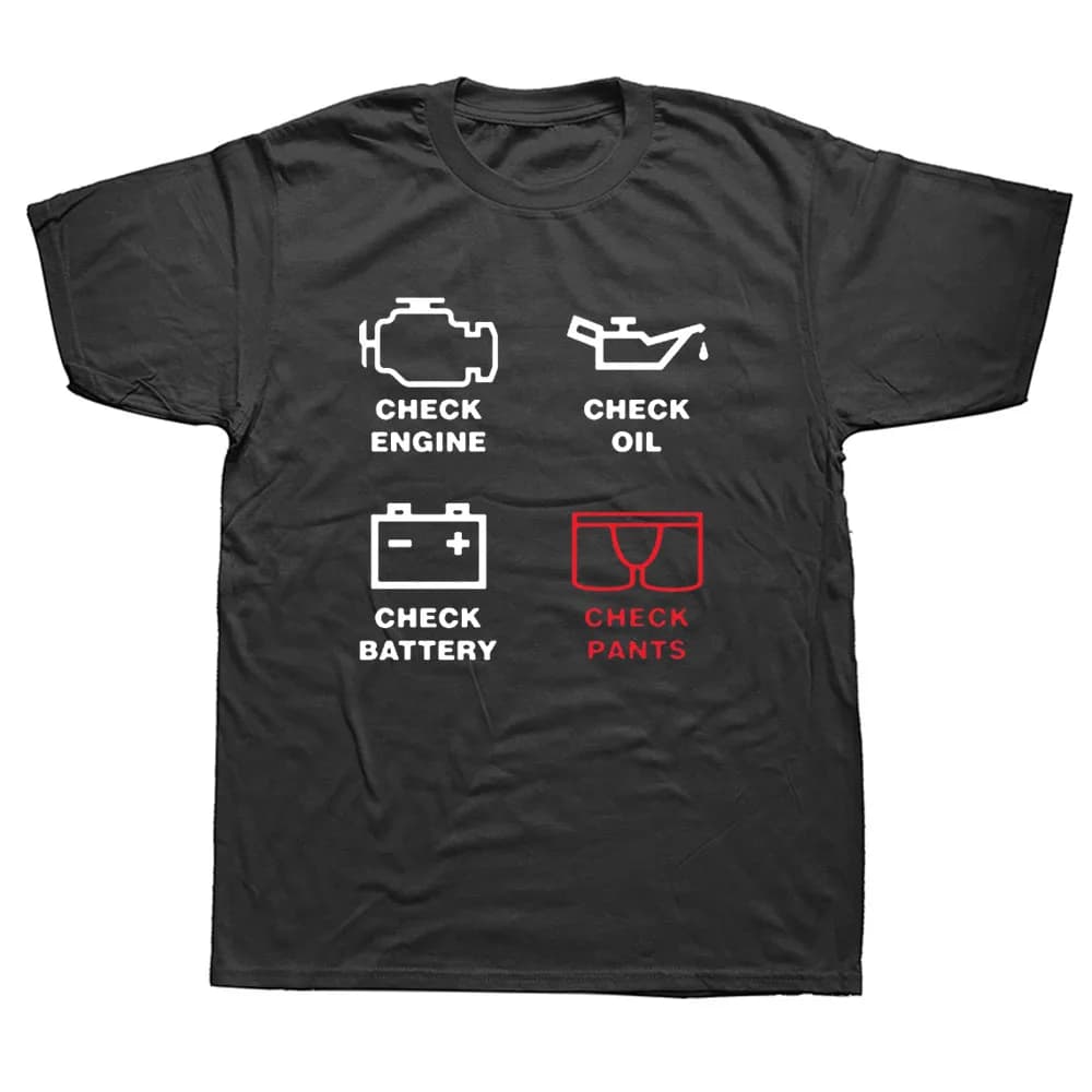 Check Engine Light T Shirts Men T-Shirt New Summer Short Sleeve O-Neck Cotton Men Mechanic Repair Tees Tops