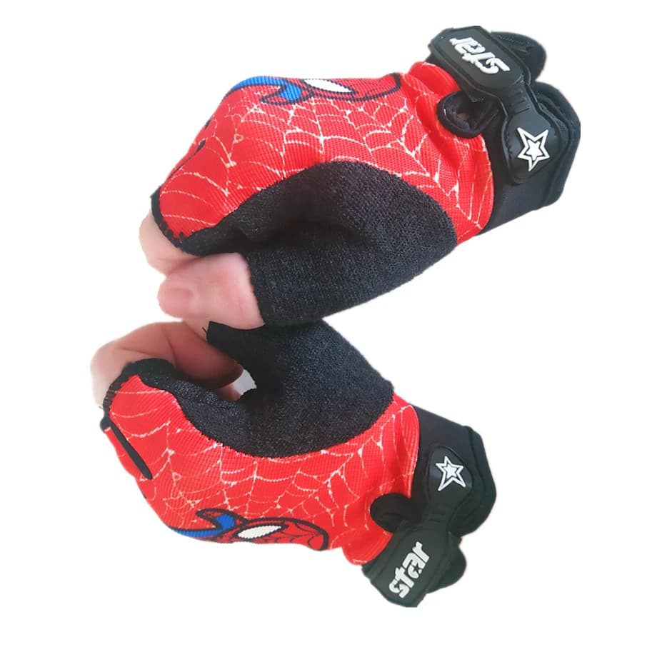 Kids Half Finger Bike Gloves – Anti-Slip Stretch Cycling Gloves for Boys with Cartoon Design – Ideal for Running, Sports, and Outdoor Activities