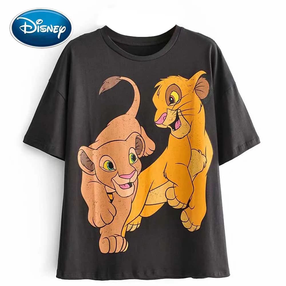 Disney Stylish the Lion King King of the Jungle Cartoon Print T-Shirt O-Neck Pullover Short Sleeve Casual Fashion Women Tee Tops