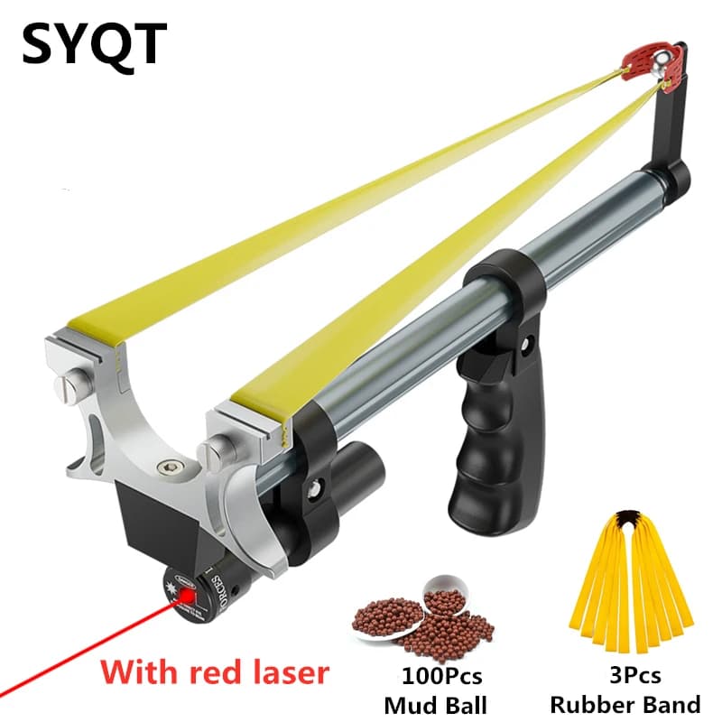 High Precision Telescopic Red Laser Slingshot with Straight Rod and High Power 
Rubber Band - Stainless Steel Outdoor Hunting Catapult