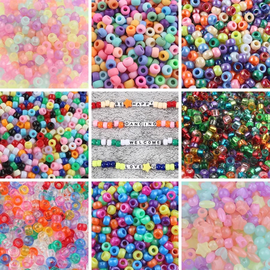 100pcs Clear 6x9mm Big Hole Acrylic Beads Candy Color Spacer Beads for DIY Jewelry Making Kids Necklace Bracelet