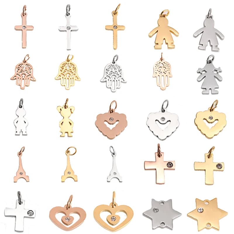 Wholesale Charms for Handmade Jewelry Making: Stainless Steel Gold Steel Cross, Heart, and Geometric Pendants