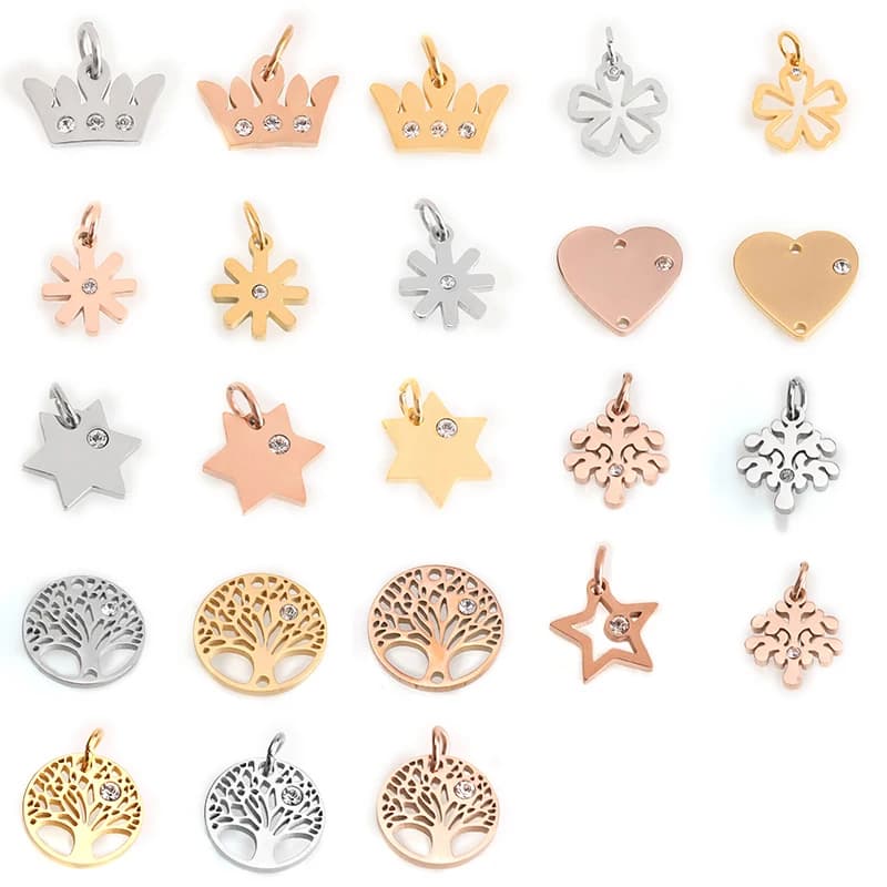 Stainless Steel Heart/Crown/Christmas Tree Tags for DIY Bracelets, Necklaces, and Accessories - Fashion Earrings Charms for Jewelry Making