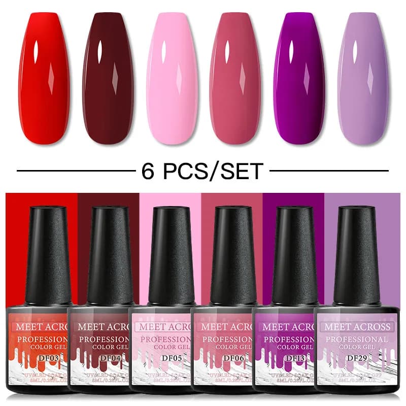 MEET ACROSS Color Gel Nail Polish Set - 60 Colors - Semi Permanent UV Led Gel Varnish - Soak off Nail Lacquers - Base and Top Coat - 4/6 Pcs