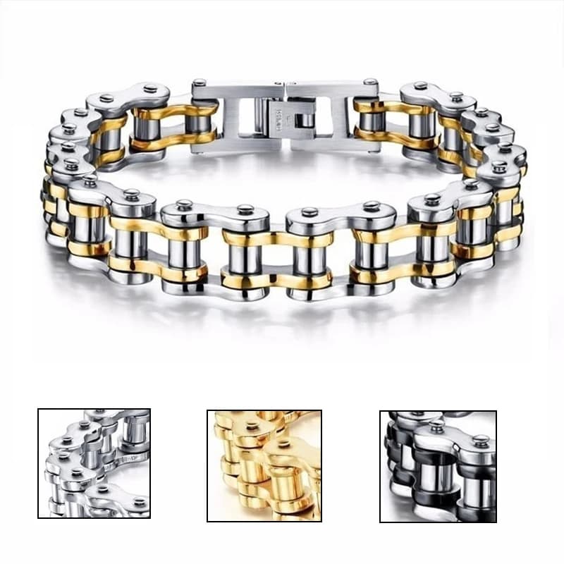 Stainless Steel Biker Chain Bracelet - Men's Link Chain Motorcycle Bicycle Style Bracelet for Fashionable Punk Bangles Jewelry