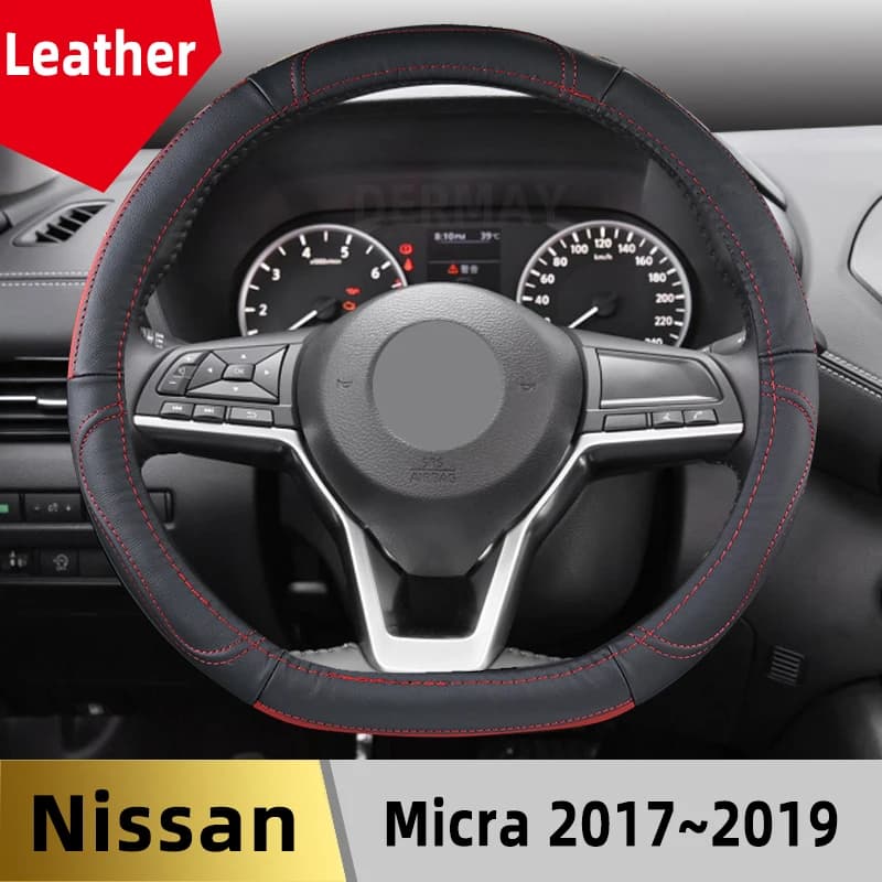 Nissan Micra 2017-2020 Genuine Leather Car Steering Wheel Cover - Cowhide | Durable Auto Accessories