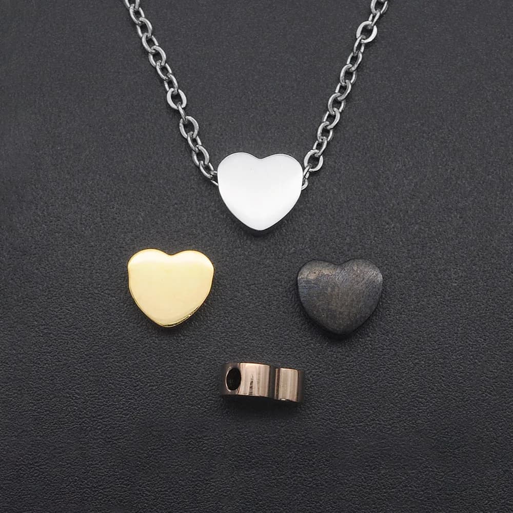 OEM Order Accepted: Set of 5 Heart Beads for DIY Jewelry Making, Never Fade, 100% Stainless Steel Material