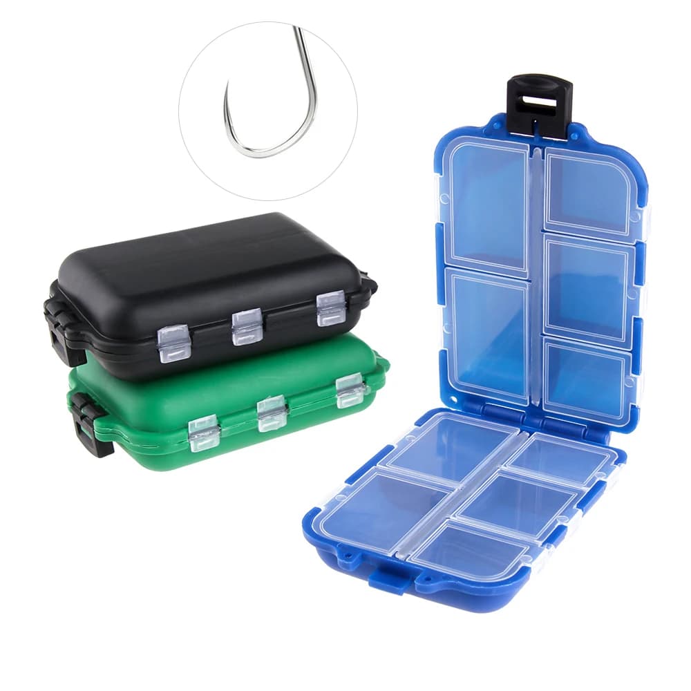 Mini Fishing Tackle Box with 10 Compartments - Plastic Storage Case for Lures, Hooks, Baits - Fishing Accessories Holder