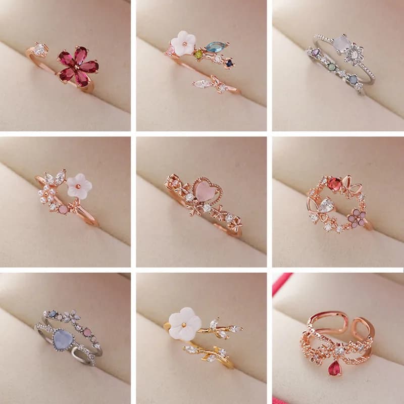 Korea's New Exquisite Crystal Flower Ring - Fashionable, Sweet, and Versatile Female Jewelry