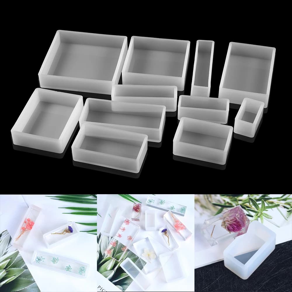 1Pcs Silicone Mold for DIY Coaster Pendant Jewelry Making Accessories - Square Rectangle Shape - Ideal for Dried Flowers or UV Epoxy Resin Plant Mould