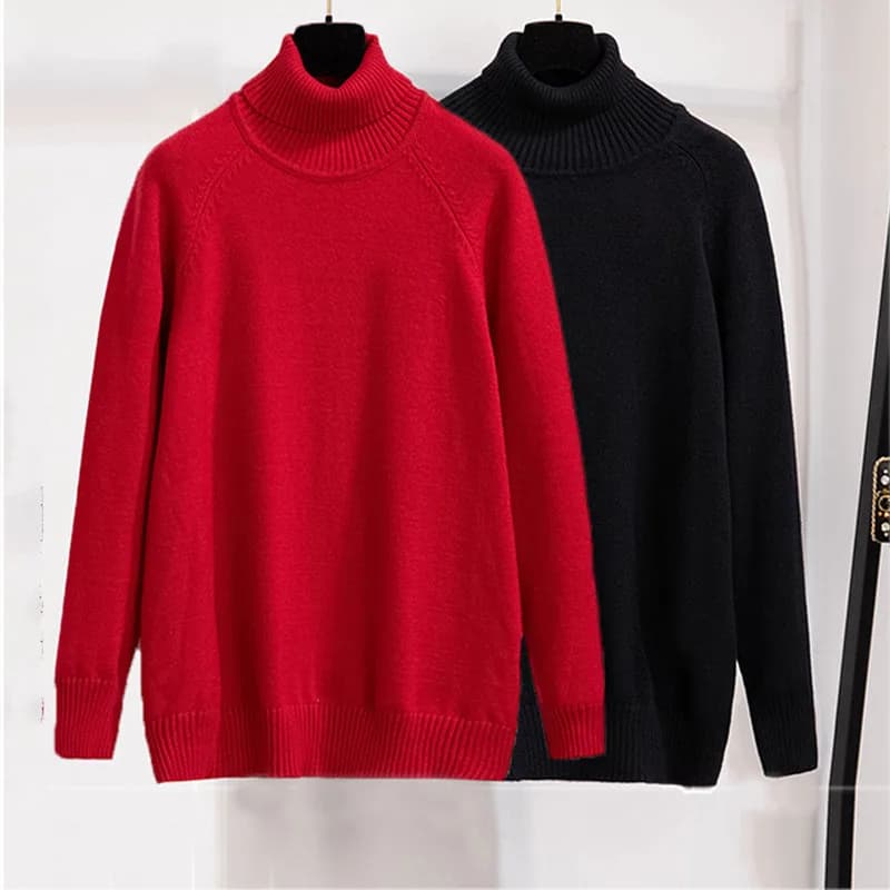 Oversize XXL-7XL Long Sleeve Knit Sweater Women Autumn Winter Turtleneck Bottoming Pullovers Plus Size Bust 105-155cm KW368