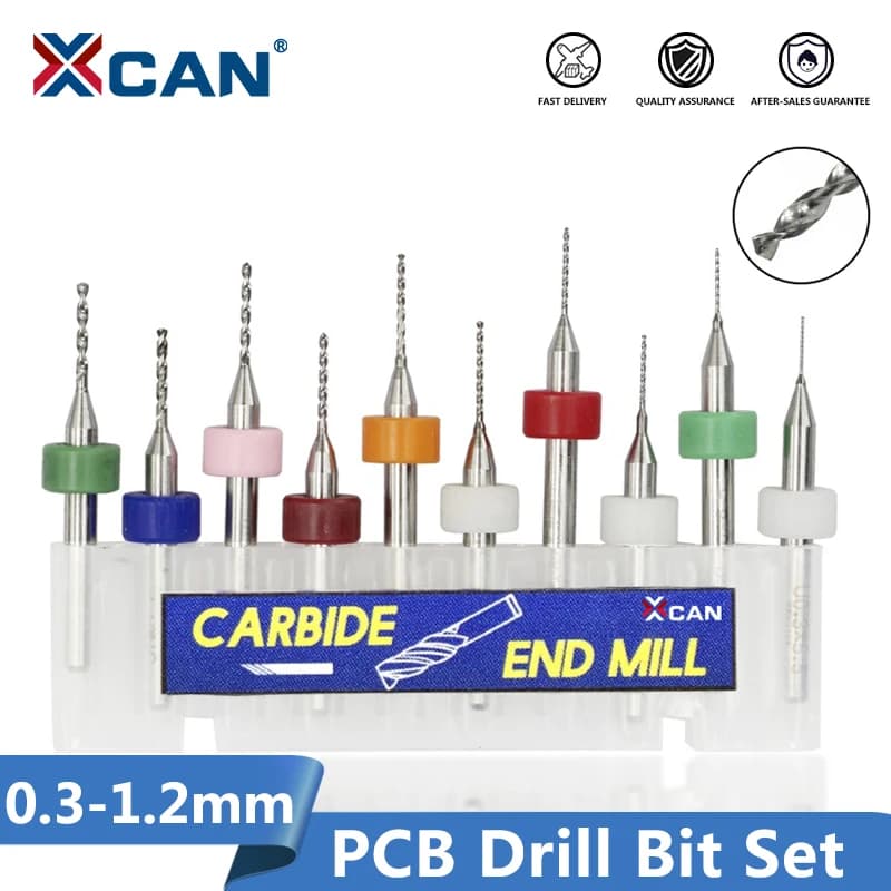 10-Piece Set of Tungsten Steel Carbide Mini Drill Bits (0.3mm-1.2mm) for CNC PCB Drill Machines