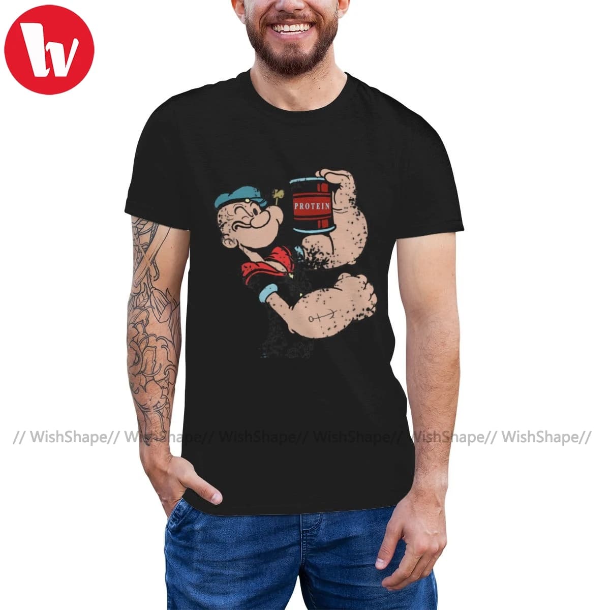 Popeye T Shirt Body Building T-Shirt 100 Percent Cotton Graphic Tee Shirt Mens Short-Sleeve Awesome Tshirt