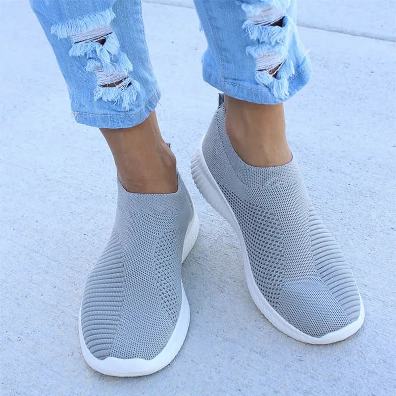 Women's Knitted Vulcanized Sneakers: Casual Slip-on Flat Shoes - Mesh Trainers for Soft Walking - Footwear for Ladies - Zapatos Mujer