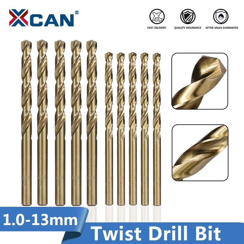 XCAN 1.0-13mm HSS M35 Cobalt Coated Twist Drill Bit for Wood and Metal Hole Cutting - Round Shank Gun Drill Bit