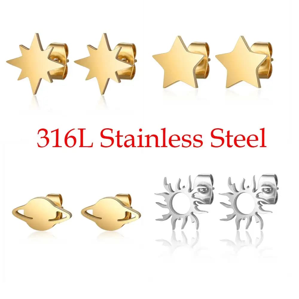 316L Stainless Steel Sun Star Meteor Stud Earring for Women - Perfect Gift for Parties - Elegant Jewelry Ear Studs