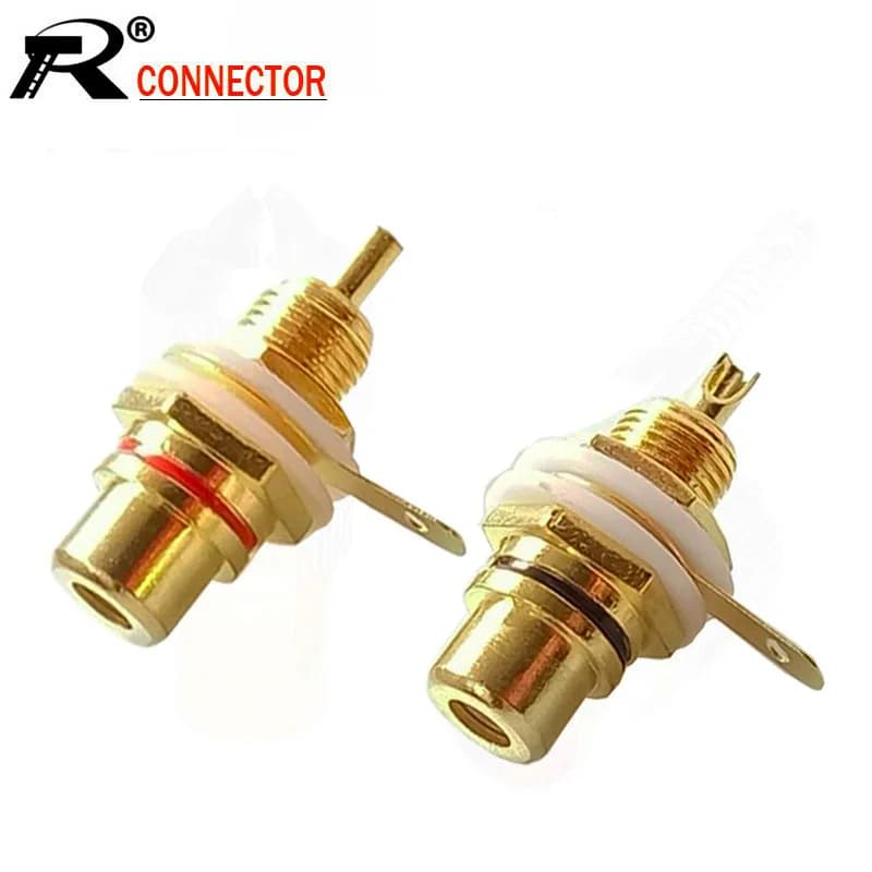 Lot of 100 Female RCA Connectors: Gold-Plated, Solderable, and Panel-Mountable - RCA Female Jack Socket Chassis for Speaker and Amplifier Adaptation