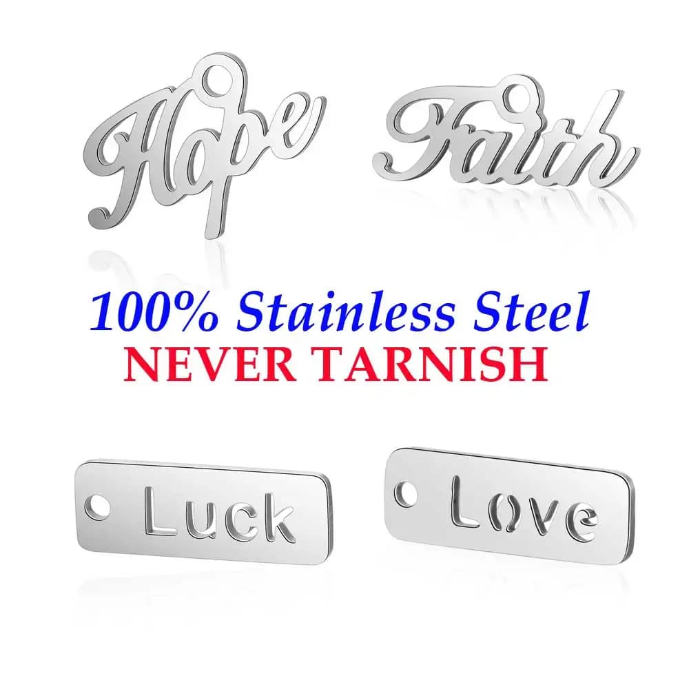 Wholesale 10 Pieces Stainless Steel Dream, Faith, Happy, Love, Hope Tag Charms for DIY Jewelry – High Polished and Never Tarnish