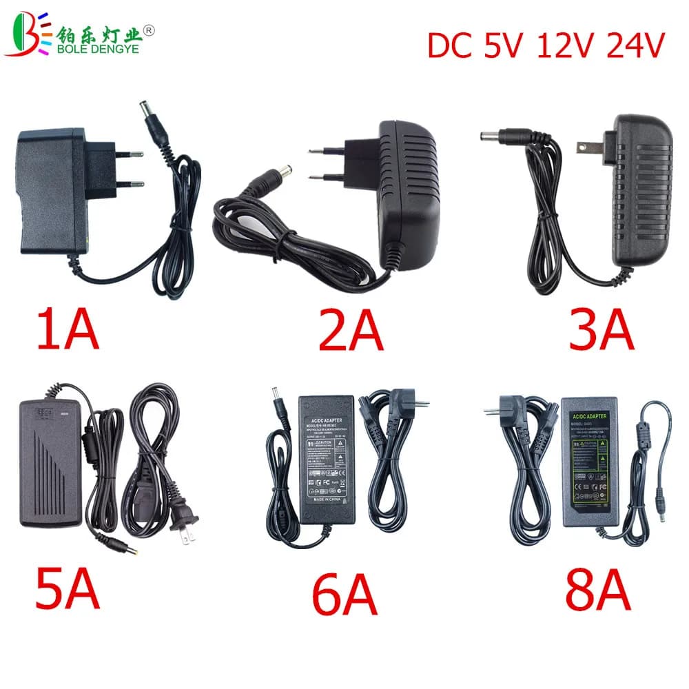 LED Power Adapter - DC 5V 12V 24V Lighting Transformer - AC 110V/220V to DC Switching Power Supply - 5.5mm*2.1~2.5mm Male Connector