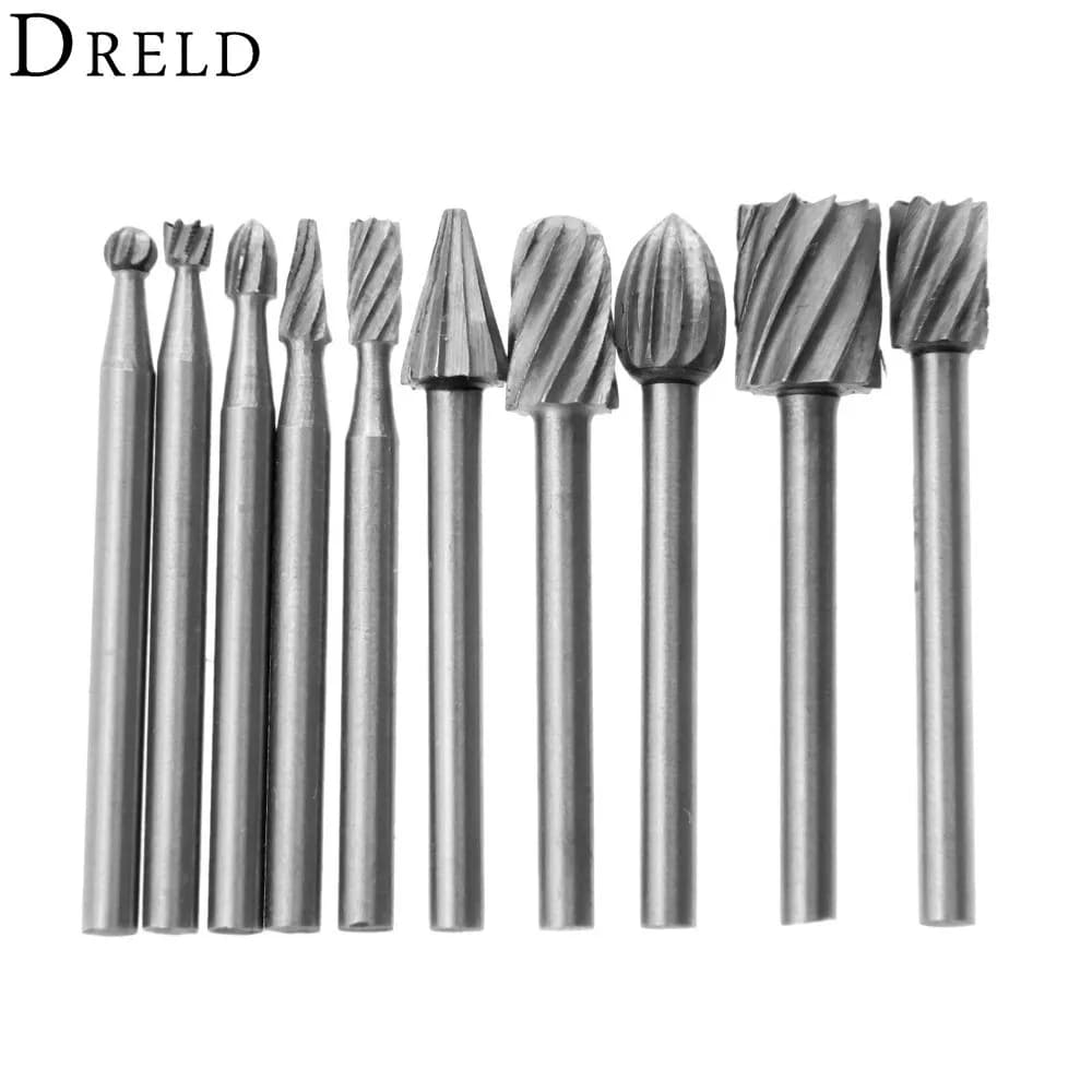 10-Piece 1/8 HSS Routing Router Drill Bits Set for Dremel Carbide Rotary Burrs - Wood, Stone, Metal Root Carving Milling Cutter Tools