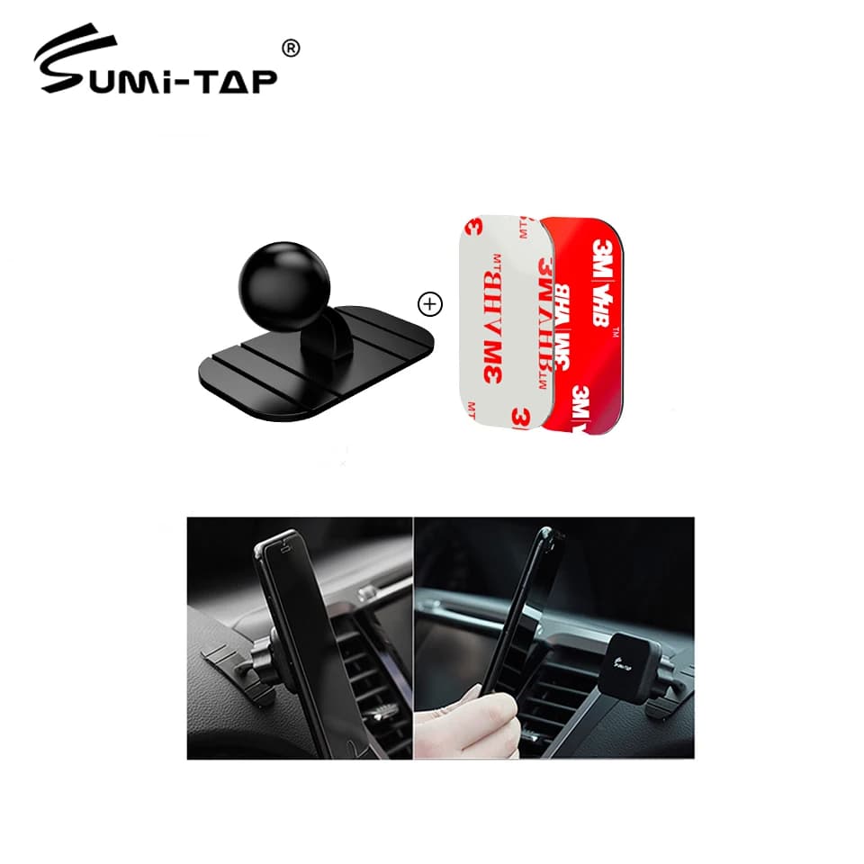 Sumi-tap Universal Car Holder with Suction Base Disk, 17mm Ball Head, 3M Sticker, Magnetic Gravity Support - Car Phone Holder Accessories