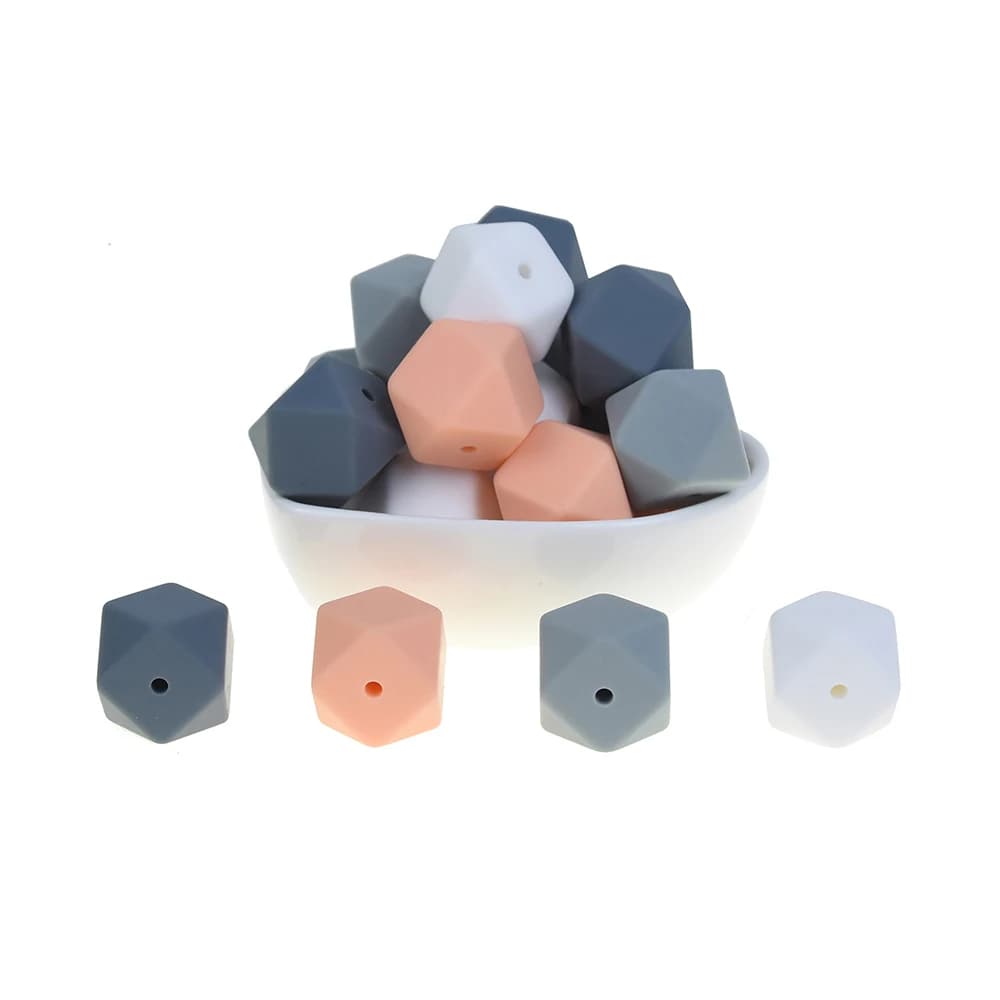 50pcs Mabochewing 17mm Hexagonal Silicone Teething Beads - Food Grade Soft Baby Chewing Beads: Top-quality Teethers and Accessories