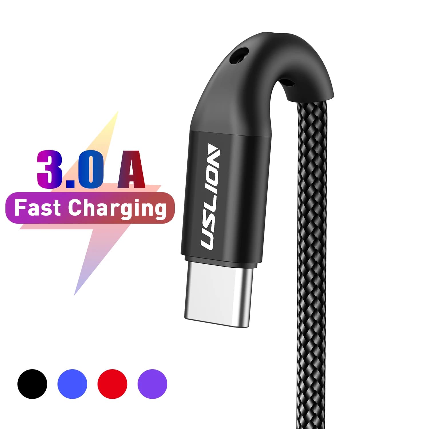 USLION 3A USB Type C Cable - Fast Charging Wire for Samsung Galaxy S8, S9 Plus, Xiaomi Mi9, Huawei Mobile Phone - USB C Charger Cable