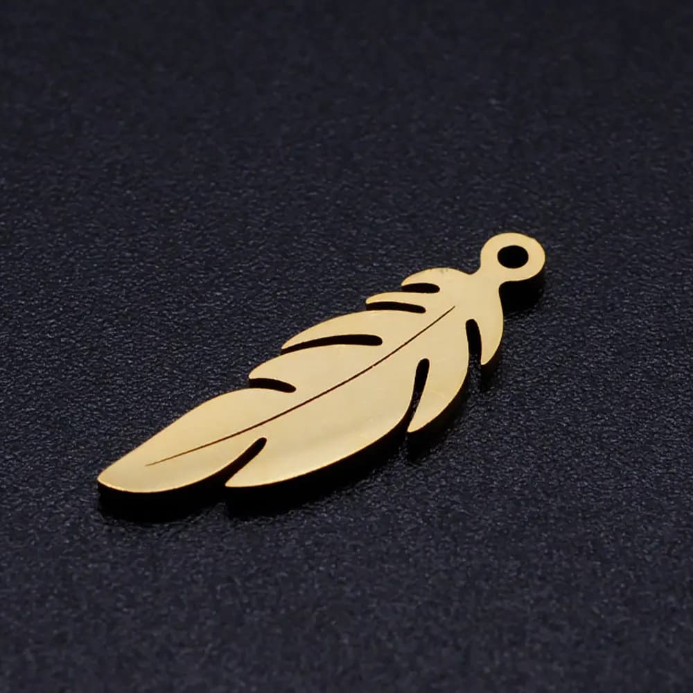 5pcs/lot Feather Stainless Steel DIY Charms - Wholesale, OEM Accepted - Factory Sale Charm for Bracelet Making - High Polished