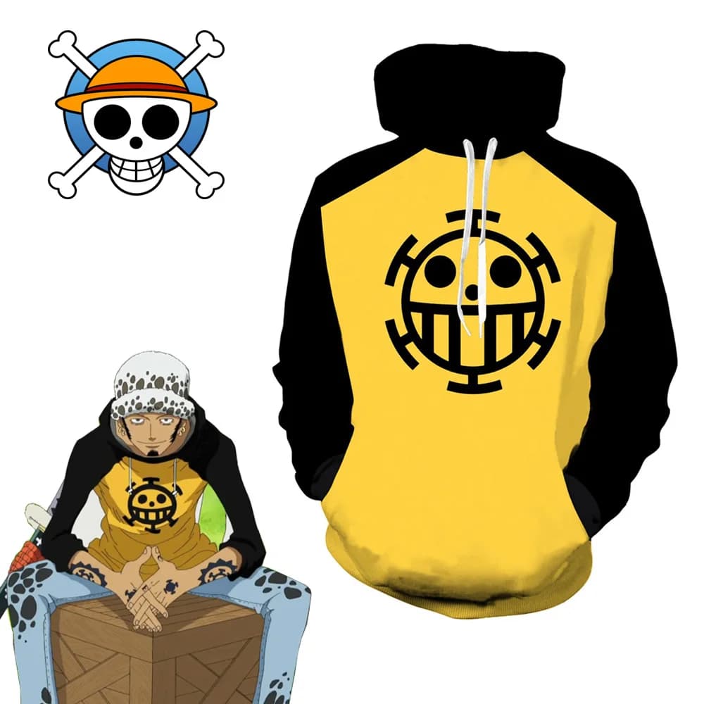 Japanese Anime Cosplay Trafalgar Law Costume Hoodie - Adult Yellow Sweater Clothes for Halloween