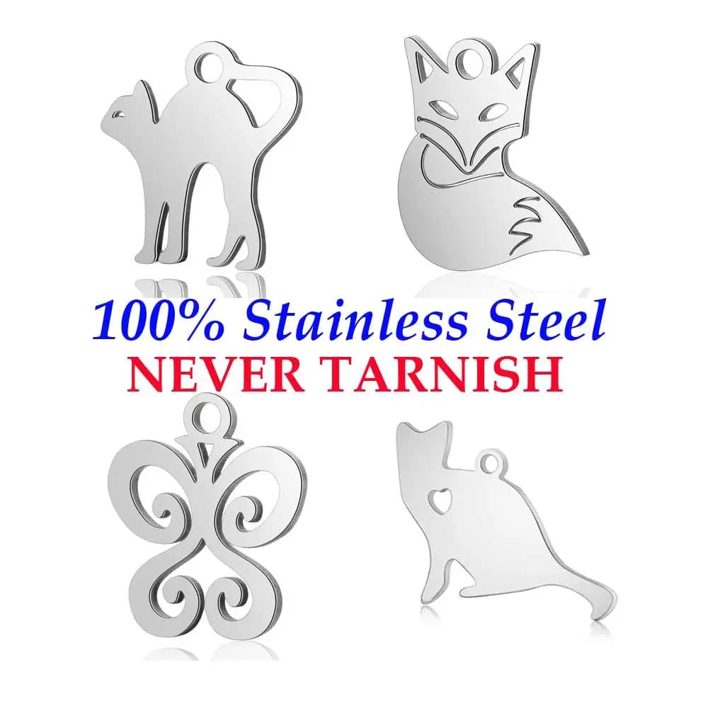 10 Pieces Pet Cat Butterfly Fox Charm Wholesale 100% Stainless Steel High Polished DIY Jewelry Charms Real 316 Steel DIY Charms