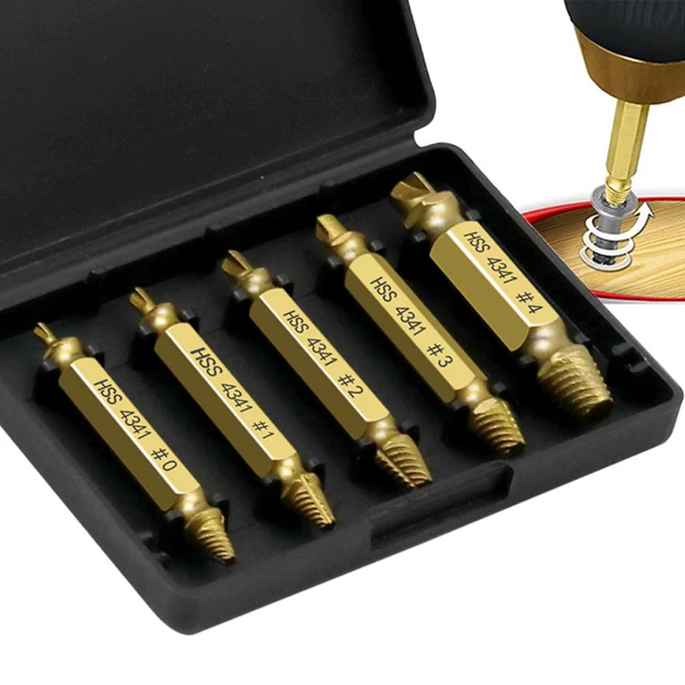 5pcs HSS Titanium Plating Double-Sided Screw Extractor Set - Remove Damaged Screws, Bolts, and Studs with Handymen Broken Bolt Stud Removal Tool