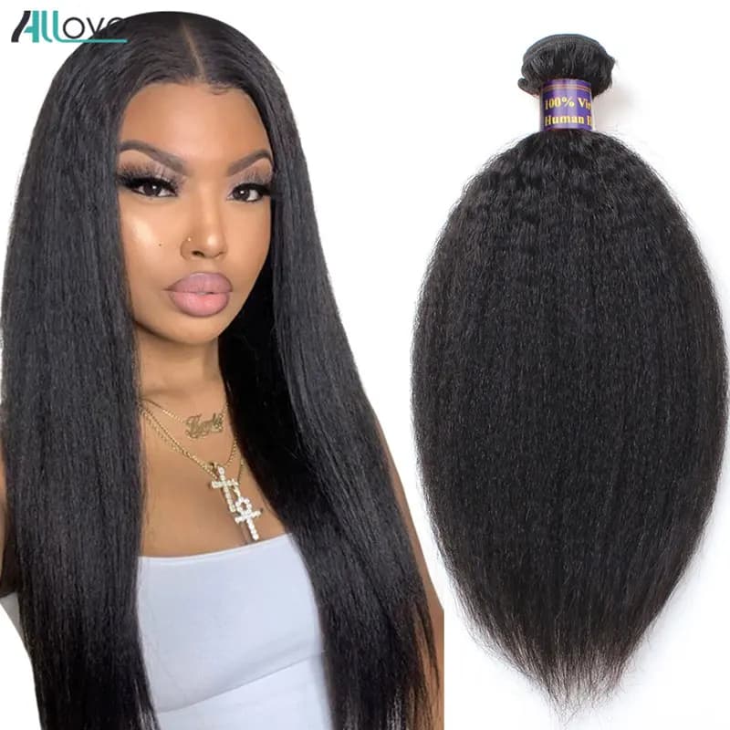 Allove Peruvian Yaki Straight Human Hair Weave Bundles in Natural Color - Double Machine Weft Hair Extensions - Non-Remy Hair Bundles