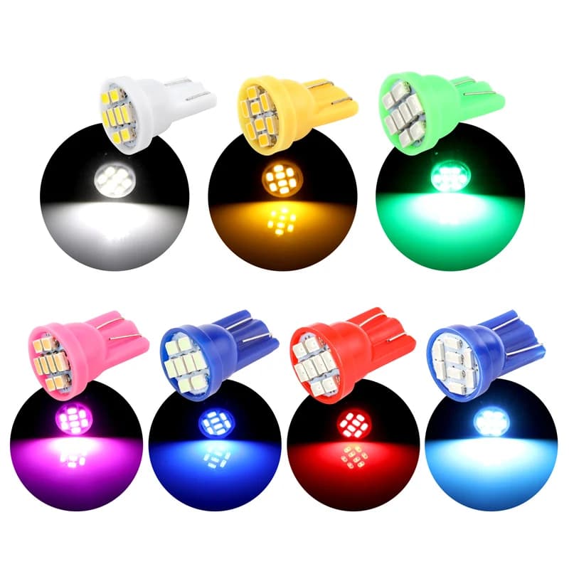 Super Bright 10PCS T10 8SMD LED Light Bulbs for Car Tail, Brake, Backup, and Reverse Lamp in Red, White, Yellow, and Blue