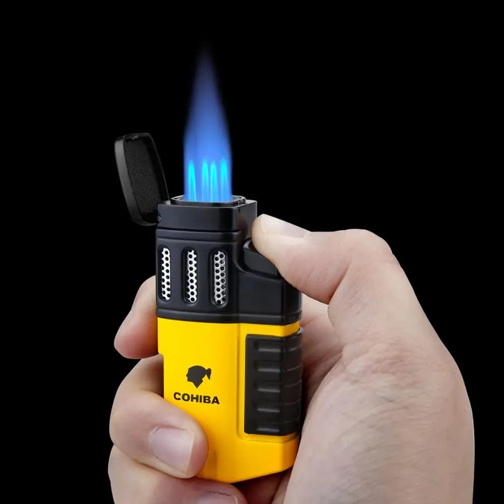 Refillable 4 Torch Jet Flame COHIBA Cigar Lighter with Punch Tool: Portable Smoking Accessories and Gas Lighter