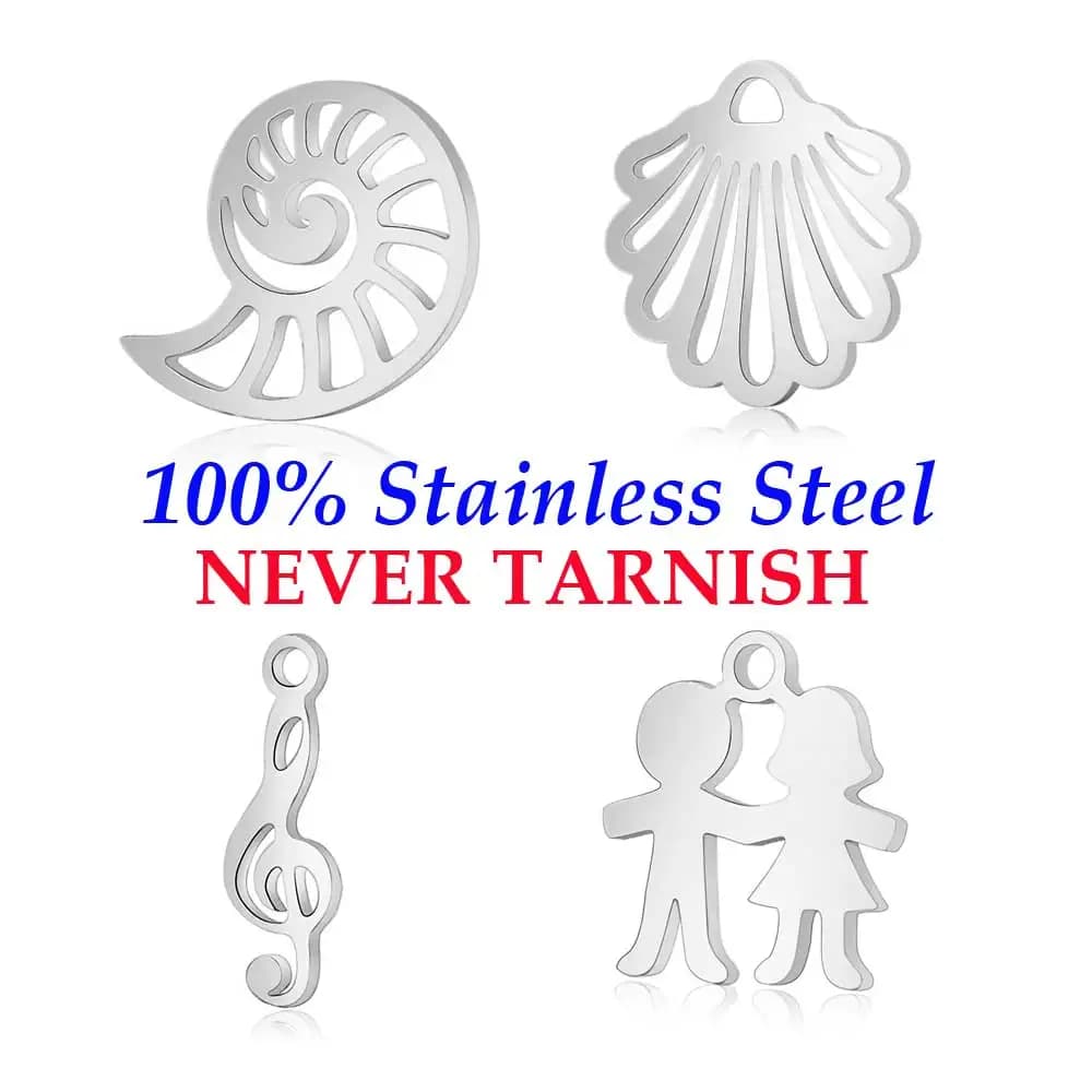 Wholesale Bike Music Note Charm: Set of 10 Sea Shell Conch DIY Charms Made with 100% Real 316 Stainless Steel that Never Tarnishes