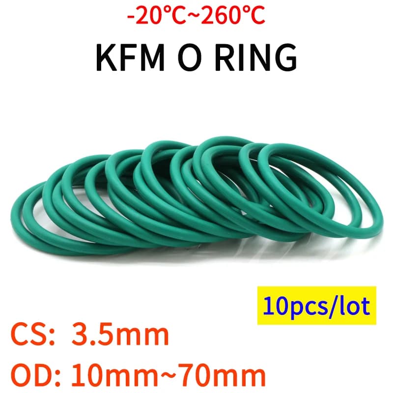 10-Pack of CS3.5mm OD 10~70mm Green FKM Fluorine Rubber O Ring Sealing Gasket for Insulation Oil and High-Temperature Resistance