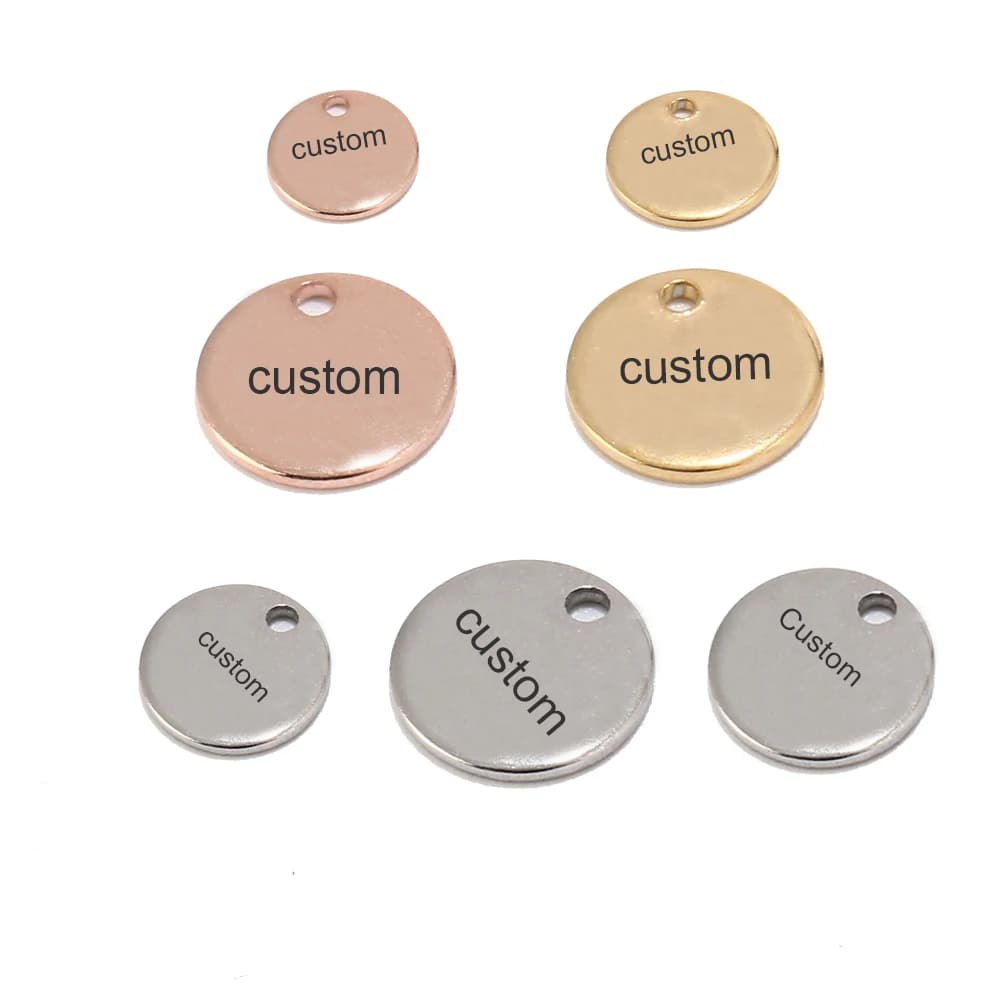 100 Pieces Stainless Steel Blank Stamping Dog Tags Charms Personalized with Any Words - Gold/Rose Gold - Available in 6mm, 8mm, and 10mm Sizes