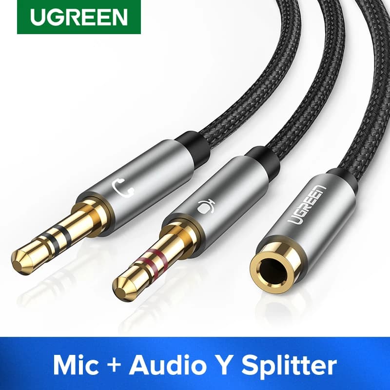 UGREEN Headphone Splitter for Computer 3.5mm Female to 2 Dual 3.5mm Male Mic AUX Audio Y Splitter Cable Headset to PC Adapter