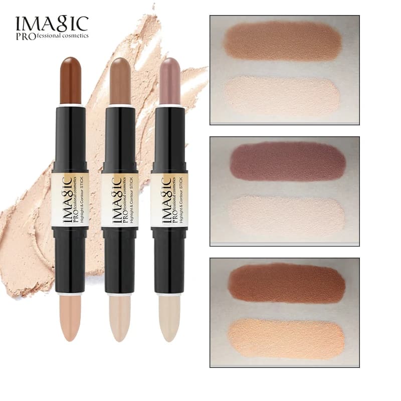 IMAGIC Makeup Creamy Double-ended 2in1 Contour Stick Contouring Highlighter Bronzer Create 3D Face Concealer Full Cover Blemish