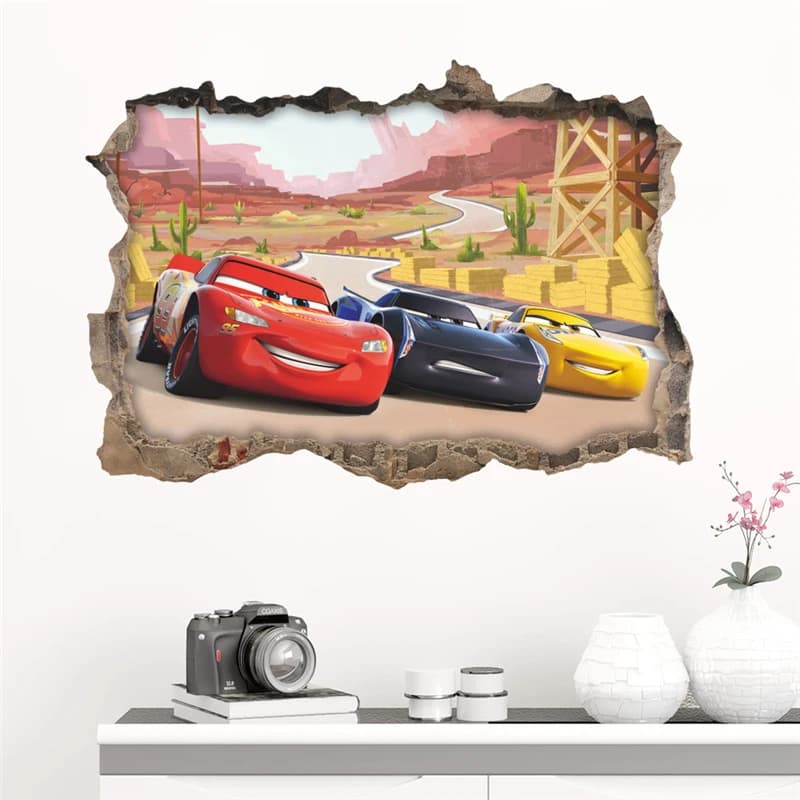 Disney Cars 3D Wall Stickers for Kids Rooms - Lightning McQueen Cartoon Wall Decals PVC Mural Art Home Decor DIY Poster