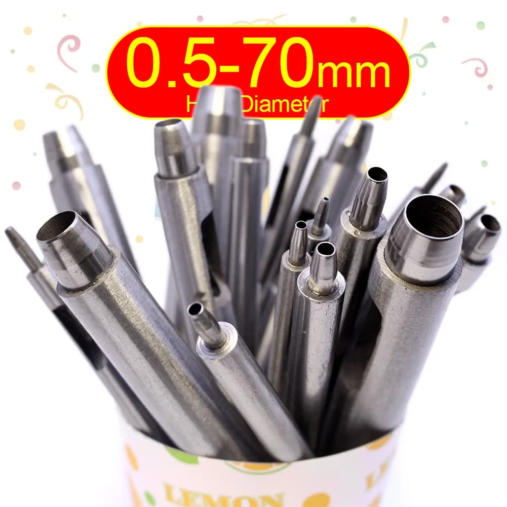 Round Punch Hollow Chisel Leather Cutting Tool for Belts, Metal Gaskets, Canvas, 0.5mm to 60mm Steel Leather Puncher