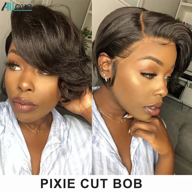 Women's Brazilian Straight Pixie Cut Wig - Allove P1B27 Lace Front Short Bob Human Hair Wig