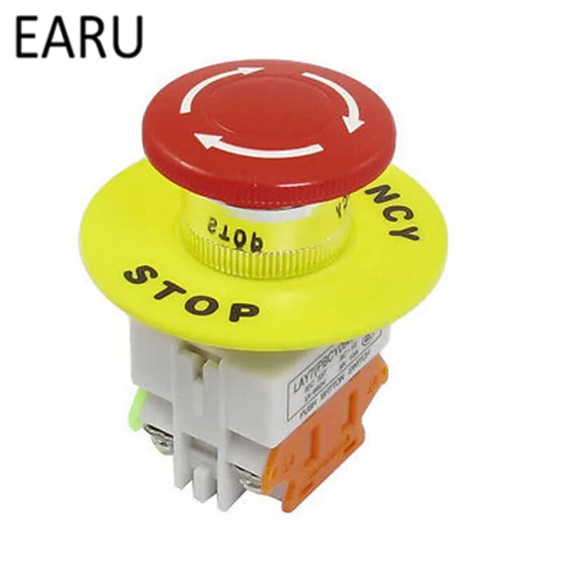 AC 660V 10A Red Mushroom Cap 1NO 1NC DPST Emergency Stop Push Button Switch for Switch Equipment Lift Elevator - Latching Self Lock