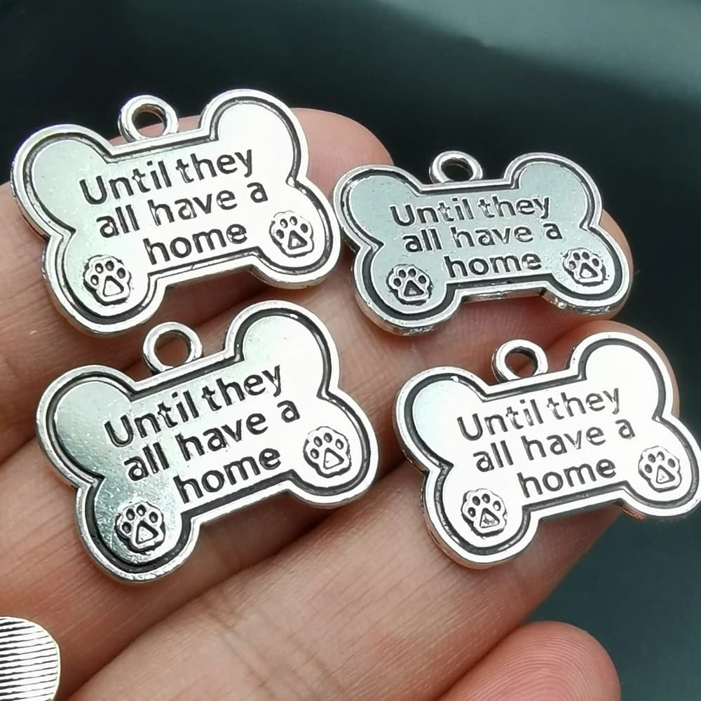 Antiquing 10pcs Dog Bone shape charm Dog footprint letter charms until they all have a home ,diy necklace jewelry