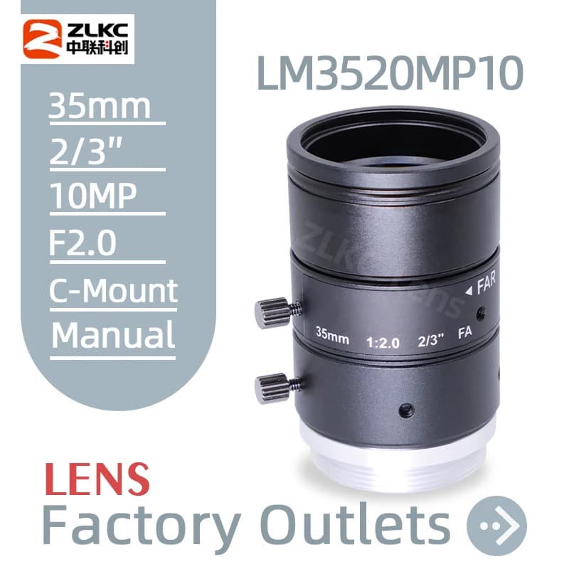 35mm C Mount Lens 2/3'' Optice Lens 10MP High Resolution Camera Machine Vision F2.0 Low Distortion FA/CCTV Cameras