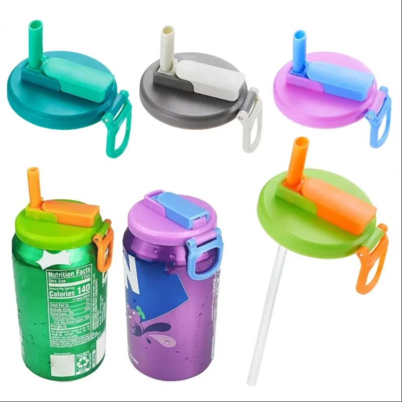 1pcs Soda Can Lids Cover With 2 Straws Reusable Soda Can Lid Portable Canned Beverages Juice Beer Straw Cap For Home Picnic