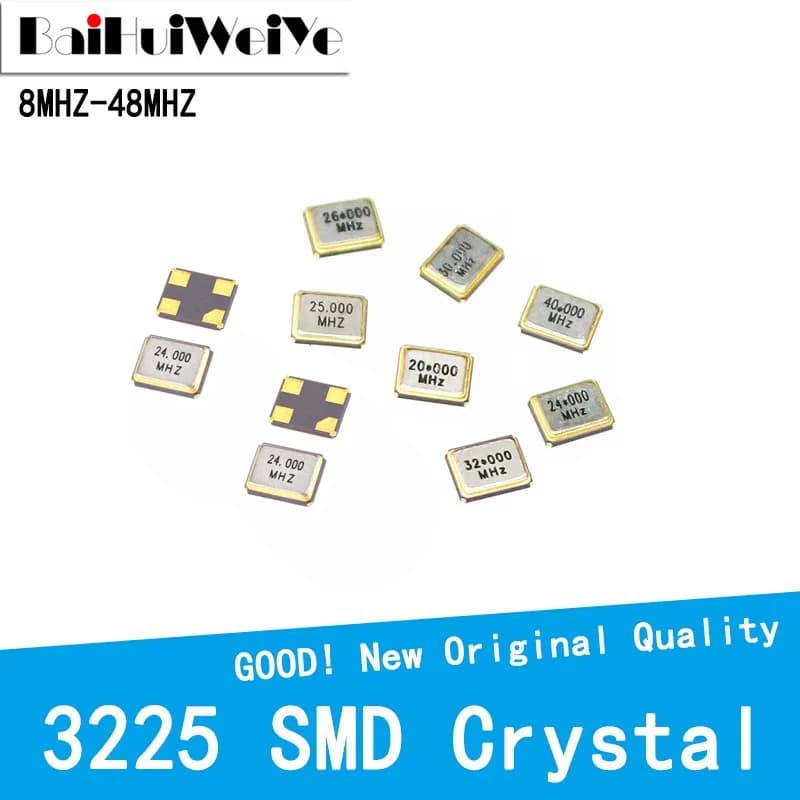 10PCS 3225 Passive Crystal SMD 4-Pin 8MHZ 11.0592MHZ 12MHZ 13.56MHZ 16MHZ 20MHZ 22.1184MHZ 24MHZ 27.12 26 27 30 32 40 48MHZ